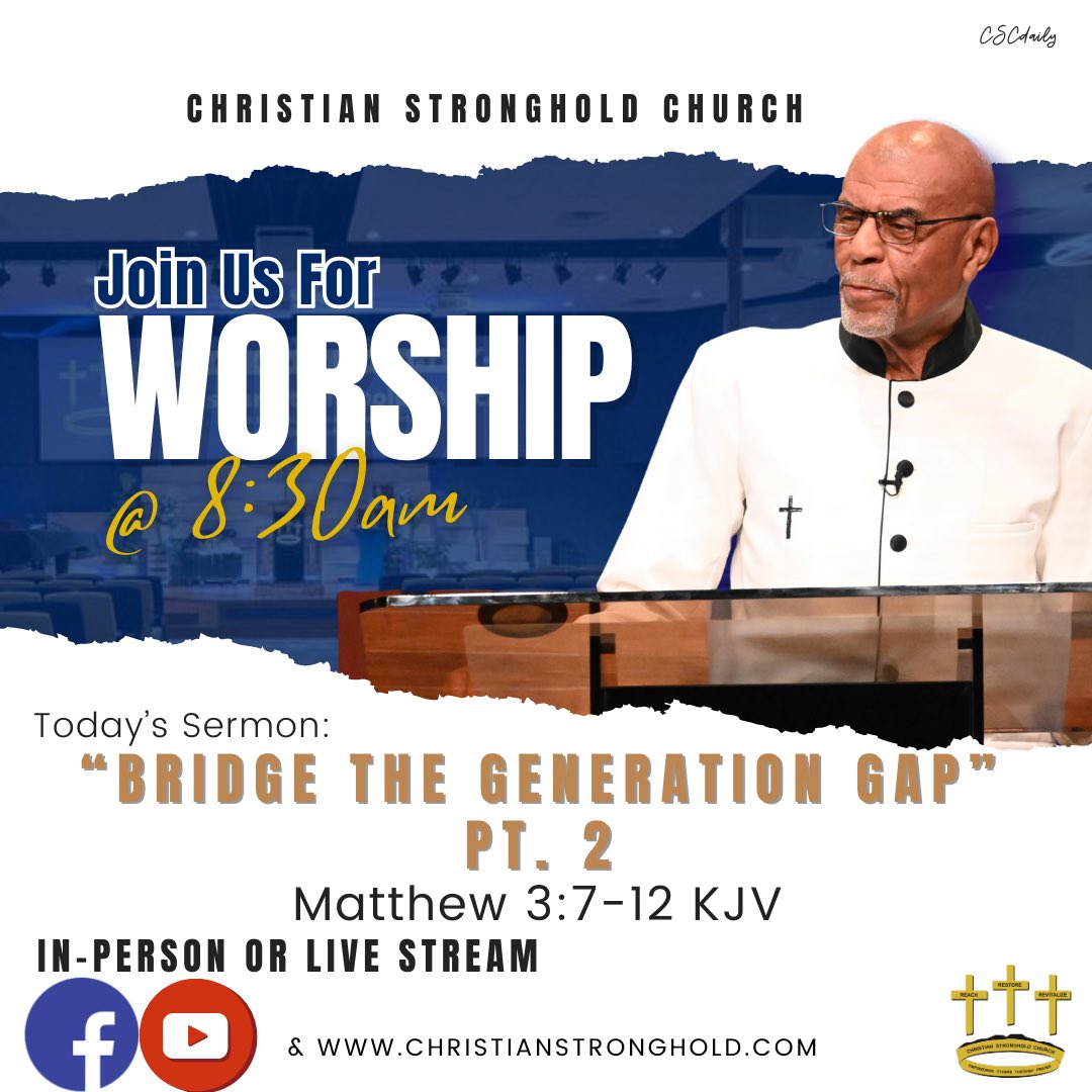 cscdaily's tweet photo. Join Us In-Person or Online for
S U N D A Y  M O R N I N G
W O R S H I P  S E R V I C E 
Starting @ 8:25am our LIVE Stream will begin at 8:15am! #Facebook #YouTube #CSCdotcom #TuneIn #Share #PastorChristopherABellSr #BridgeTheGenerationGap #Pt2 #Matthew3712 #NKJV #CSCdaily 🌇⛪️ https://t.co/HNRu134sGA