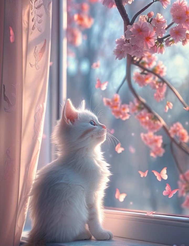 🌸🌺🐈 Spring Flowers and Lonely Cat 🌸🌺🐈