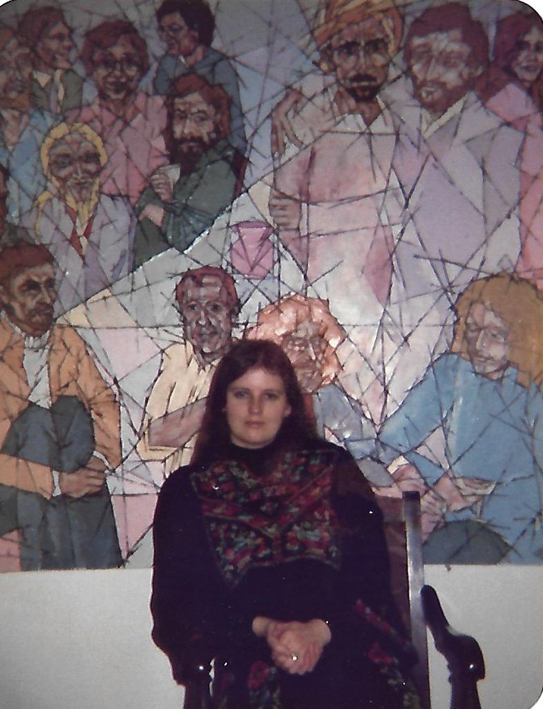 Well, here I am circa 1983 in front of my painting of the Last Supper - barefoot and pregnant, but not in the kitchen. I'm wearing the embroidered Thob that was to feature in The Urge to Jump/Leap of Faith.