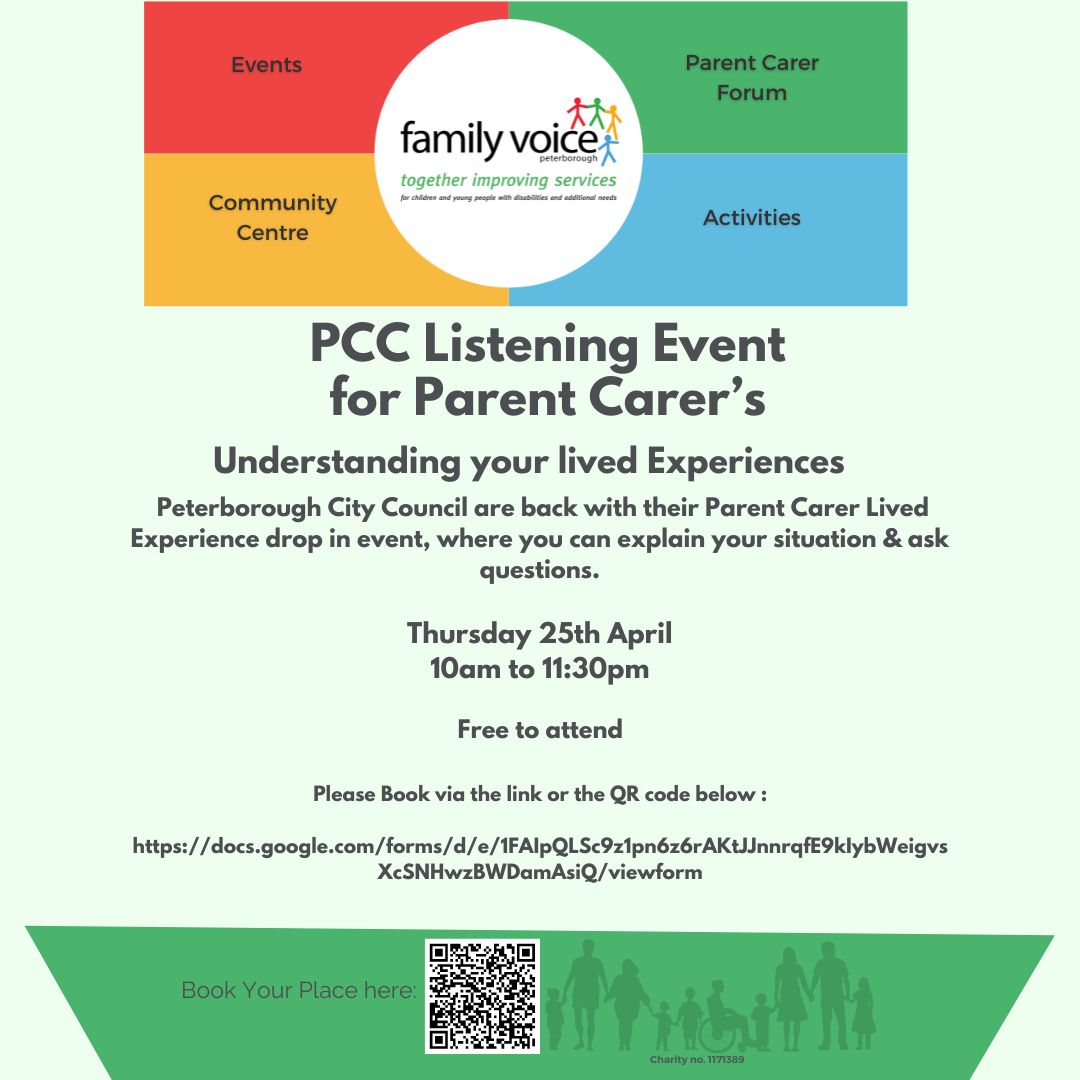 🌟 Exciting news! PCC are hosting their Parent Carer Lived Experience drop-in session virtually via Teams! 🌟 Book your place now for a valuable opportunity to make a difference in your community,10am-11:30am!  #PeterboroughCityCouncil #MakeYourVoiceHeard 👪🗣️📢