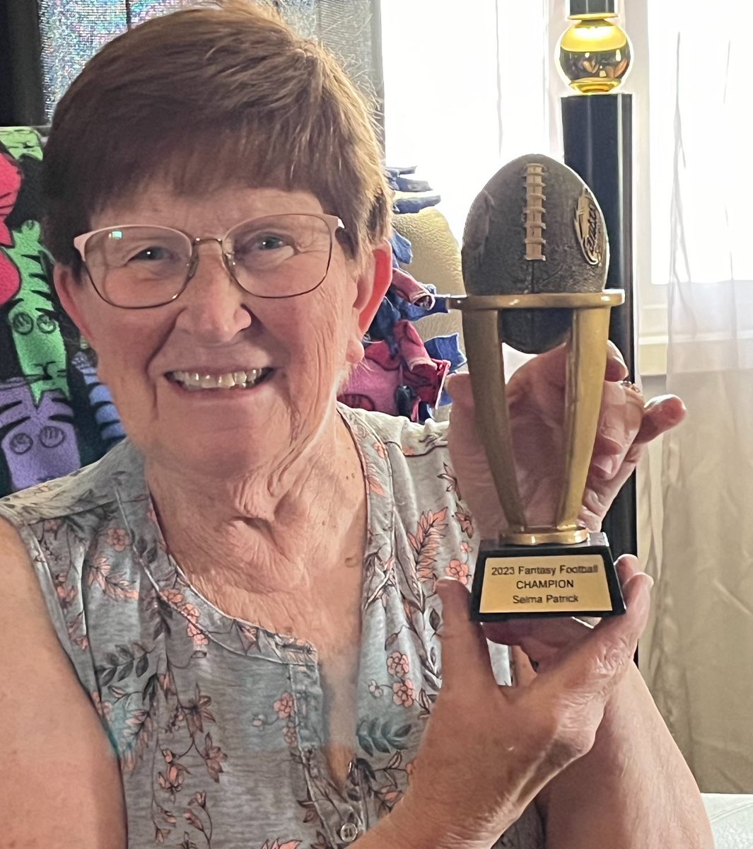 Happy birthday to my mom. I got her FantasyFootball trophy as she won our league. I study, listen to podcasts, get a magazine…she picks some players for being handsome & liking uniforms. She won, i was distant 9th. Mom 1st, sis 2nd, bro 3rd, sis 4th. Time for me to step up 😂🏈