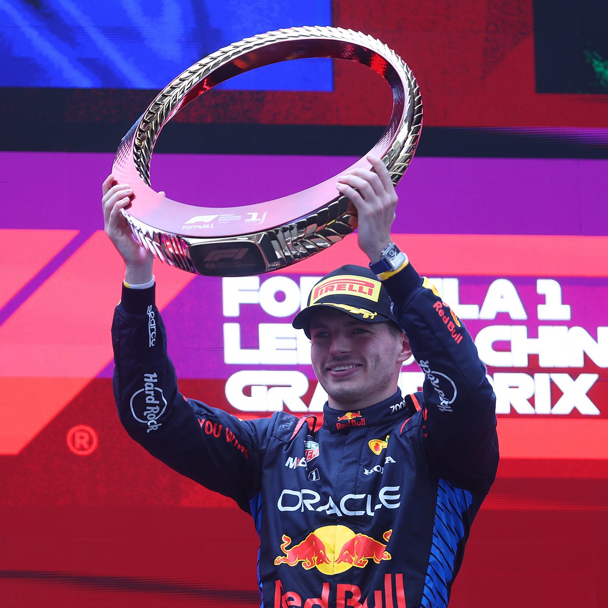Lenovo's tweet photo. And the winner is... Max Verstappen! 🍾 

We're proud to present our new @F1 trophy as the cherry on top of a high-tech, action-packed race weekend powered by #LenovoF1. Congratulations on your victory at the #ChineseGP!