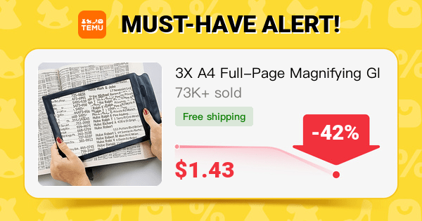 Uncover incredible deals and embrace a seamless shopping spree on Temu! 😊 👉item link:temu.to/m/u40zmjiqwdo 🎉Price:[$1.43] -42% off discount 🛍️3X A4 Full-Page Magnifying Glass - Perfect Reading Tool for Elderly & Great Gift for Mom & Dad on Mother's & Father's Day!