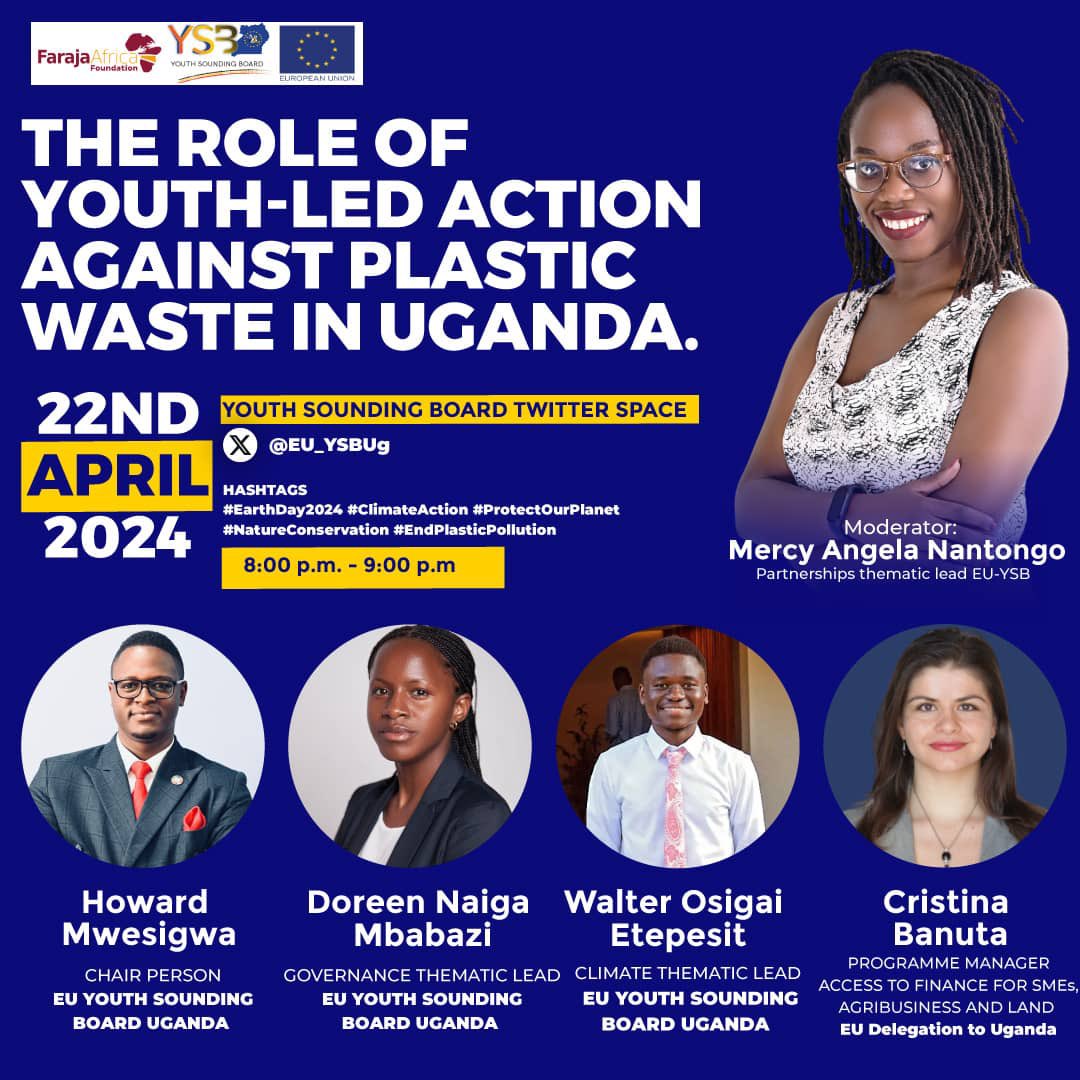 YSB Members of the @EUinUG will be joining millions around the world in commemorating and celebrating the international earth Day 2024. The official theme for the 2024 Earth Day is “planet vs plastics.” Join the discussion; twitter.com/i/spaces/1yNGa… #EarthDay2024