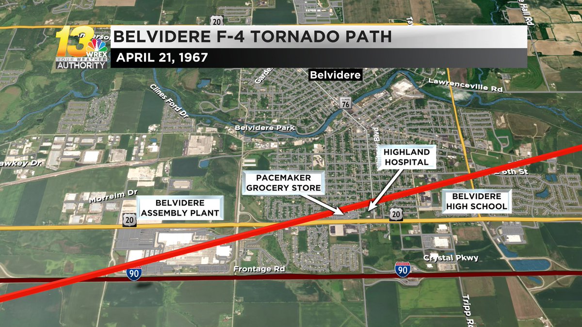 Today marks a somber anniversary in the Stateline. An F-4 tornado struck Belvidere 57 years ago today: April 21, 1967. The tornado left a lasting impact on the community, as @JJurgensWx reviews, even after more recent tornado tragedies. bit.ly/44bbuGB