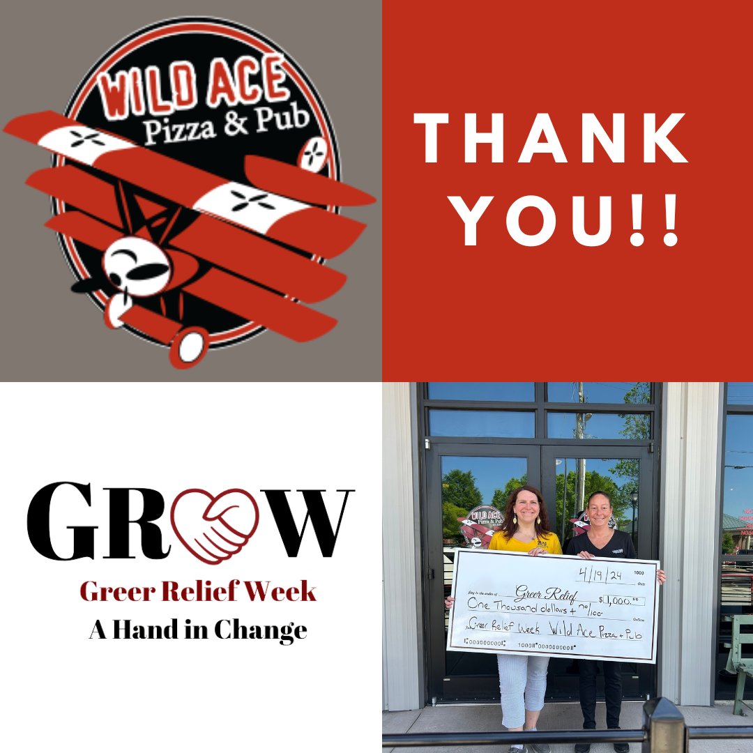 GreerRelief's tweet photo. π Big shoutout to Wild Ace Pizza & Pub! π
We couldn't have made Greer Relief Week such a success without your amazing support! Thank you for joining hands with us in serving our community and making a difference.ππ
#CommunitySupport #GreerReliefWeek ππ https://t.co/ANOs89yIlm