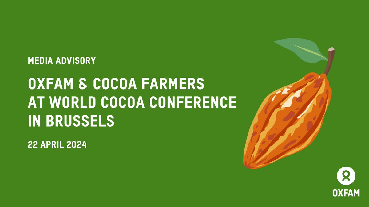 .@Oxfam experts and #cocoa farmers will be at the @WorldCocoaConf in Brussels (21-24 April). For a copy of our media advisory, with new data on the profits of #chocolate giants, or to set up interviews, contact: Jules.van.Os@oxfamnovib.nl and belinda.torres-leclercq@oxfam.org