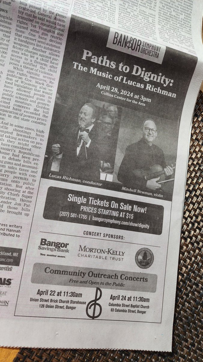 Did you see our ad in the Bangor Daily News yesterday?? This is a busy week for the BSO! Join us and help us celebrate our wonderful Music Director and composer! #lucasrichman #lucasrichman_music #orchestra #violin #communityoutreach #pathstodignity #bangorsymphonyorchestra