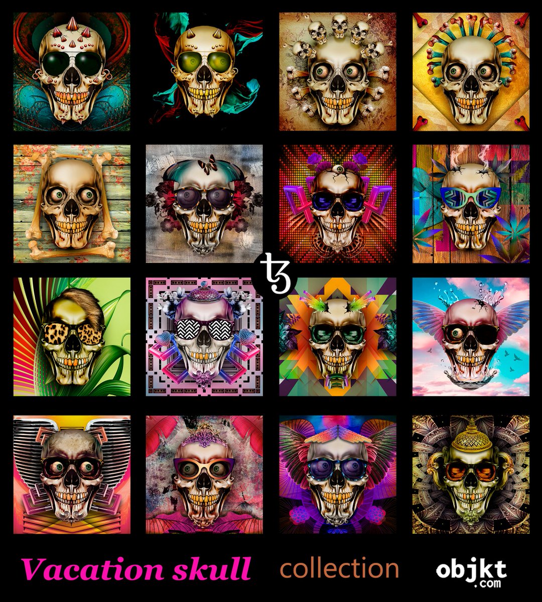 My collection - Vacation Skull - at Objikt objkt.com/users/tz2UXuWv……………… @xtz @tezos @Objikt @brasiltezos @23ArtCollective