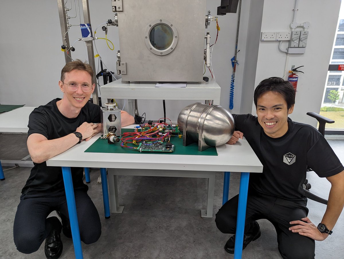 Congrats to #NTUsg alumni Dr Mark Lim Jian Wei and Dr George-Cristian Potrivitu, co-founders of Aliena, for securing US$5.6 million in Series A funding. A #deeptech spinoff from NTU, Aliena specialises in building electric propulsion systems for small satellites.   This funding