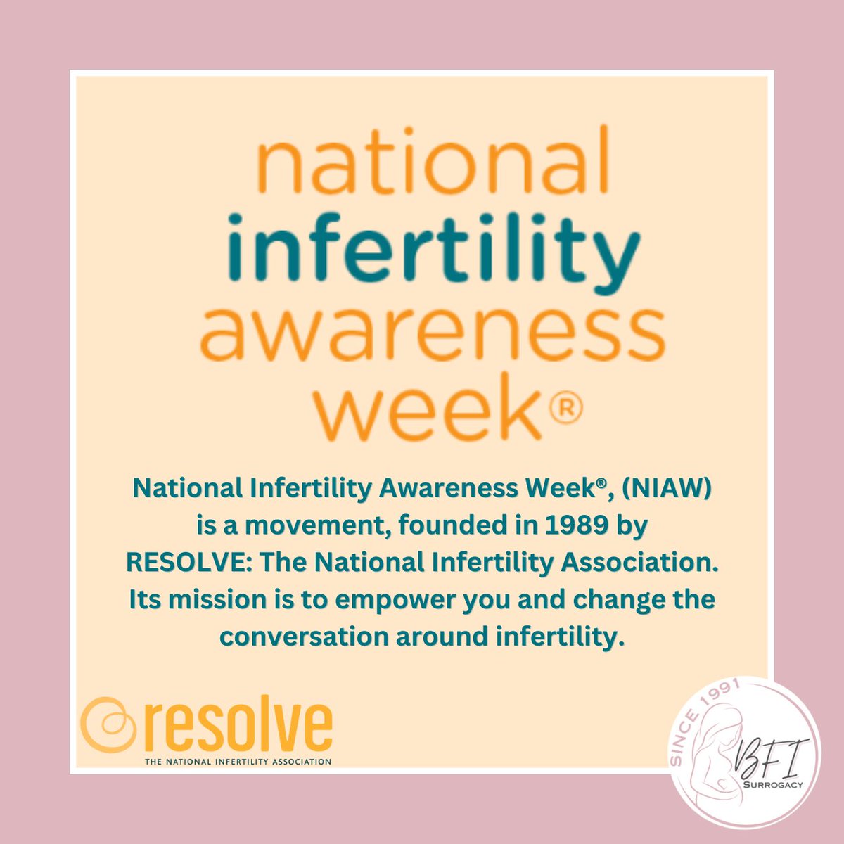 It's National Infertility Awareness Week! Visit Resolve.Org for more information on this incredible movement and the ways YOU can raise your voice!

#NIAW2024 #raiseyourvoice #resolve #infertilityawareness #bfisurrogacy #buildingfamiliesinc