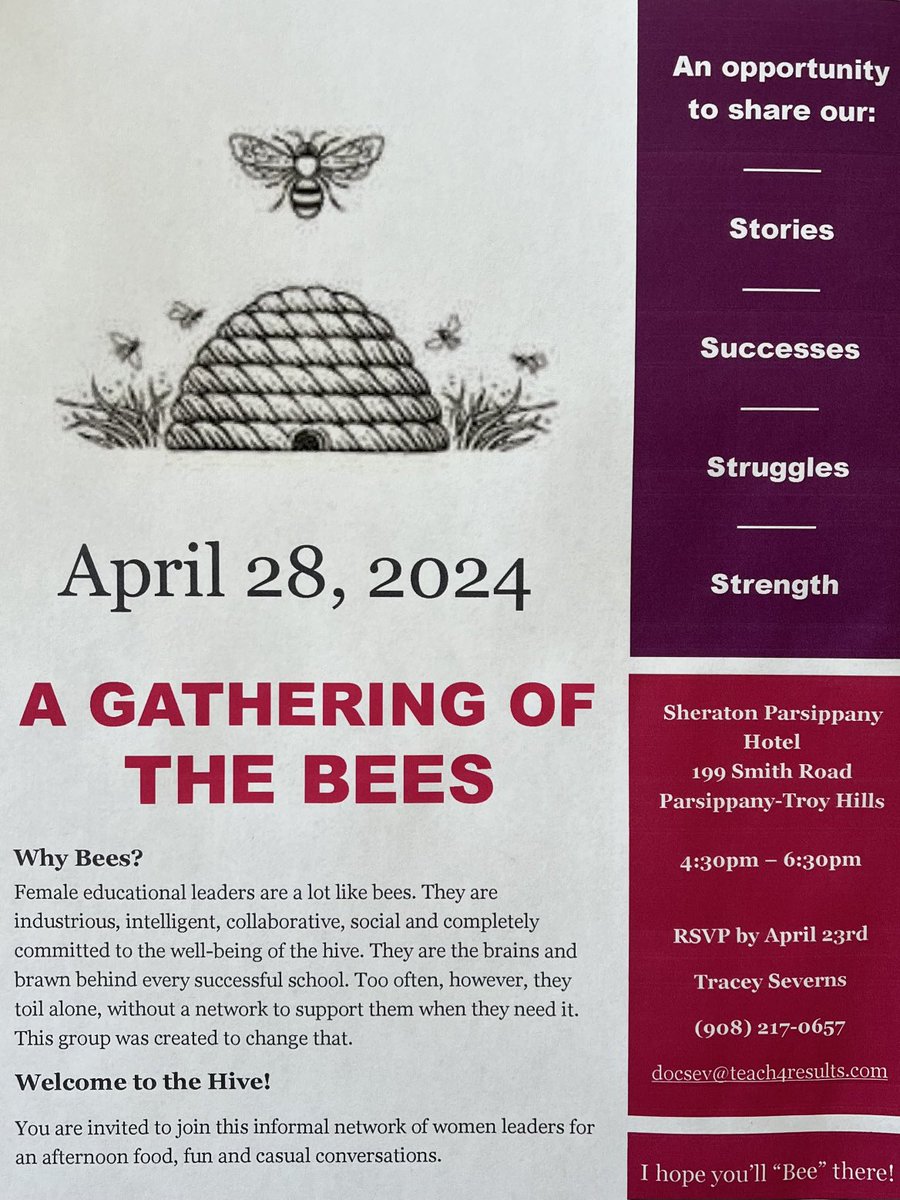 Interested in an afternoon of smiles &amp; sisterhood? This is a no pressure opportunity to socialize, network, promote your business or services, meet other female educators, look for a job, recruit talent for a job, or just have fun. I hope you’ll 🐝 there. ⁦<a href="/JenAquino17/">Jennifer Aquino</a>⁩