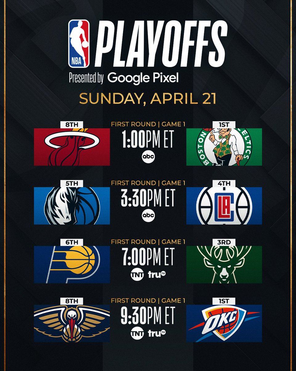 Four more Game 1s, all day today on ABC and TNT! #NBAPlayoffs presented by Google Pixel