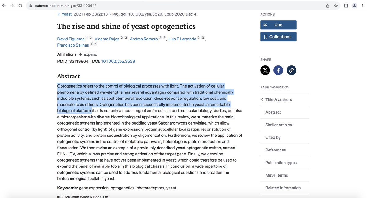 The rise and shine of yeast optogenetics

pubmed.ncbi.nlm.nih.gov/33119964/