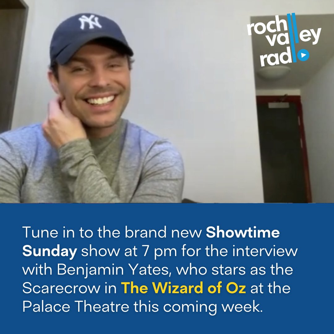 From 7pm tonight, join us for the brand new Showtime Sunday show with Billy Belford. 🎭 You can hear the interview with Benjamin Yates, who plays the Scarecrow in The Wizard of Oz's tour, which starts at The Palace Theatre in Manchester this week. rochvalleyradio.com