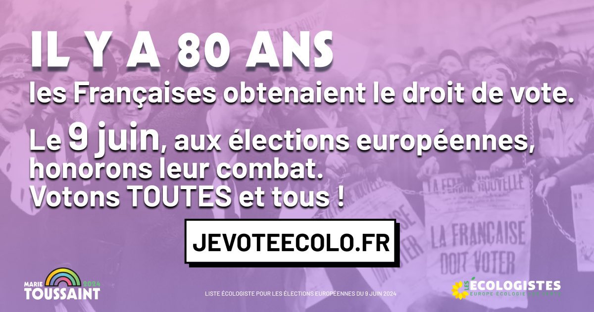 Des suffragettes au Comité français de la libération nationale, le droit de vote pour le femmes aura été un trop long combat.

Cette injustice prenait fin il y a 80 ans.

Les écologistes continueront à porter le combat de l’égalité et des droits des femmes.