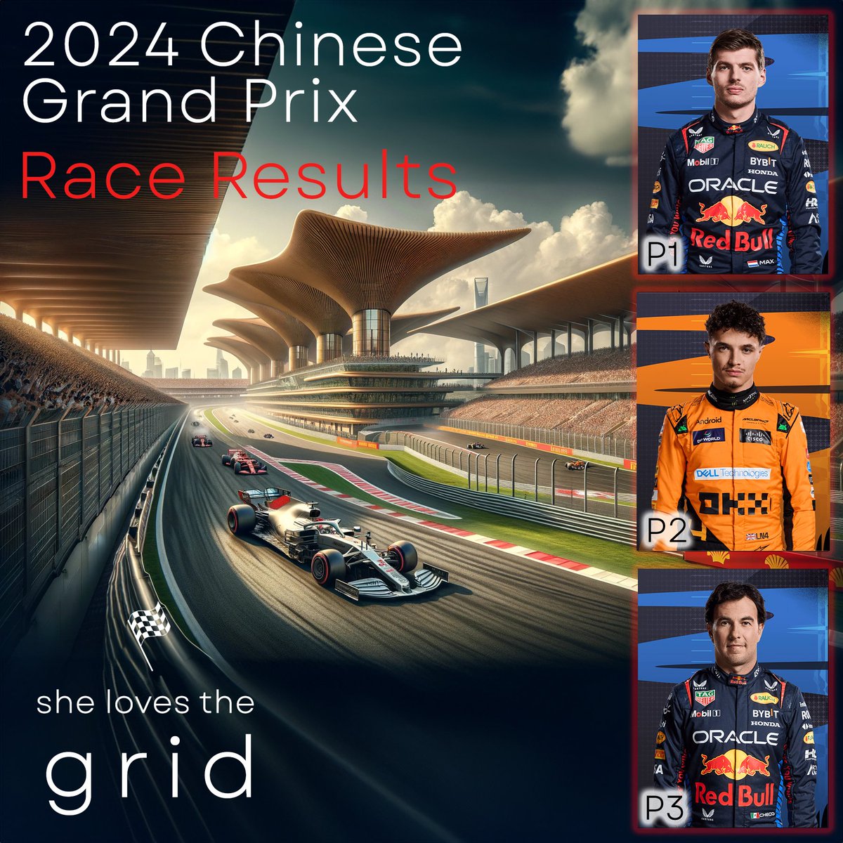 The Chinese GP did not disappoint!  Great racing throughout!

#shelovesthegrid #formula1 #formule1 #f1 #maxverstappen #landonorris #sergioperez #redbullracing #mclarenf1 #chinesegp