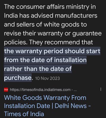 Ashoke_Raj's tweet photo. What a ridiculous argument given by @LGIndia and @DaikinIndia to the customer that your warranty starts from the date of purchase and not from the date of installation but here the government notification says warranty starts after installation @jagograhakjago https://t.co/Mk7aHSVKua