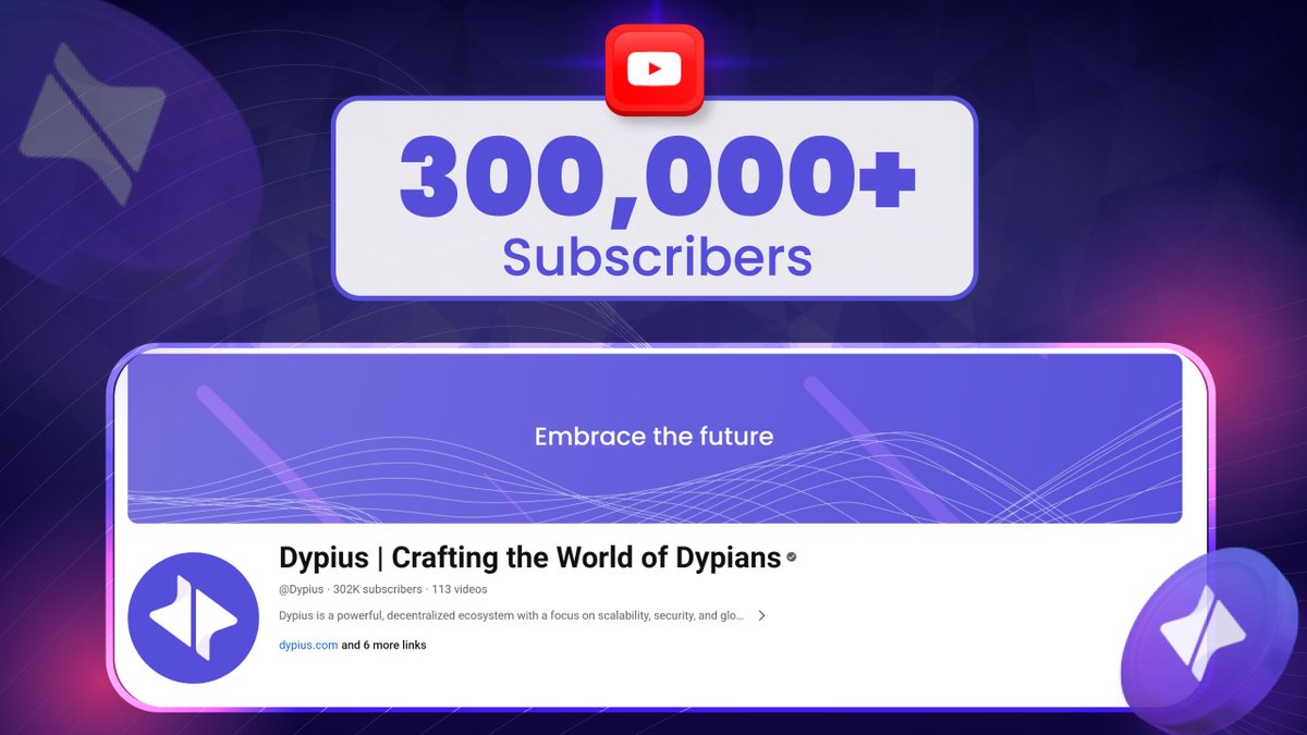 Happy to share that we've hit a major milestone - 300k subscribers on YouTube! 🎊

Thank you to each and every one of you for being a part of this incredible journey. Your support means the world to us!

Subscribe now at youtube.com/@Dypius/