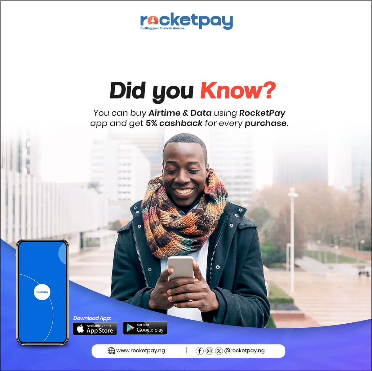 Did you know? You can buy Airtime and Data using the RocketPay app and get 5% Cash back for every purchase!?

What are you waiting for? Download the RocketPay app now!

#airtimepurchase #airtimetocash #Datapurchase #Fintech #finance #dollarcards