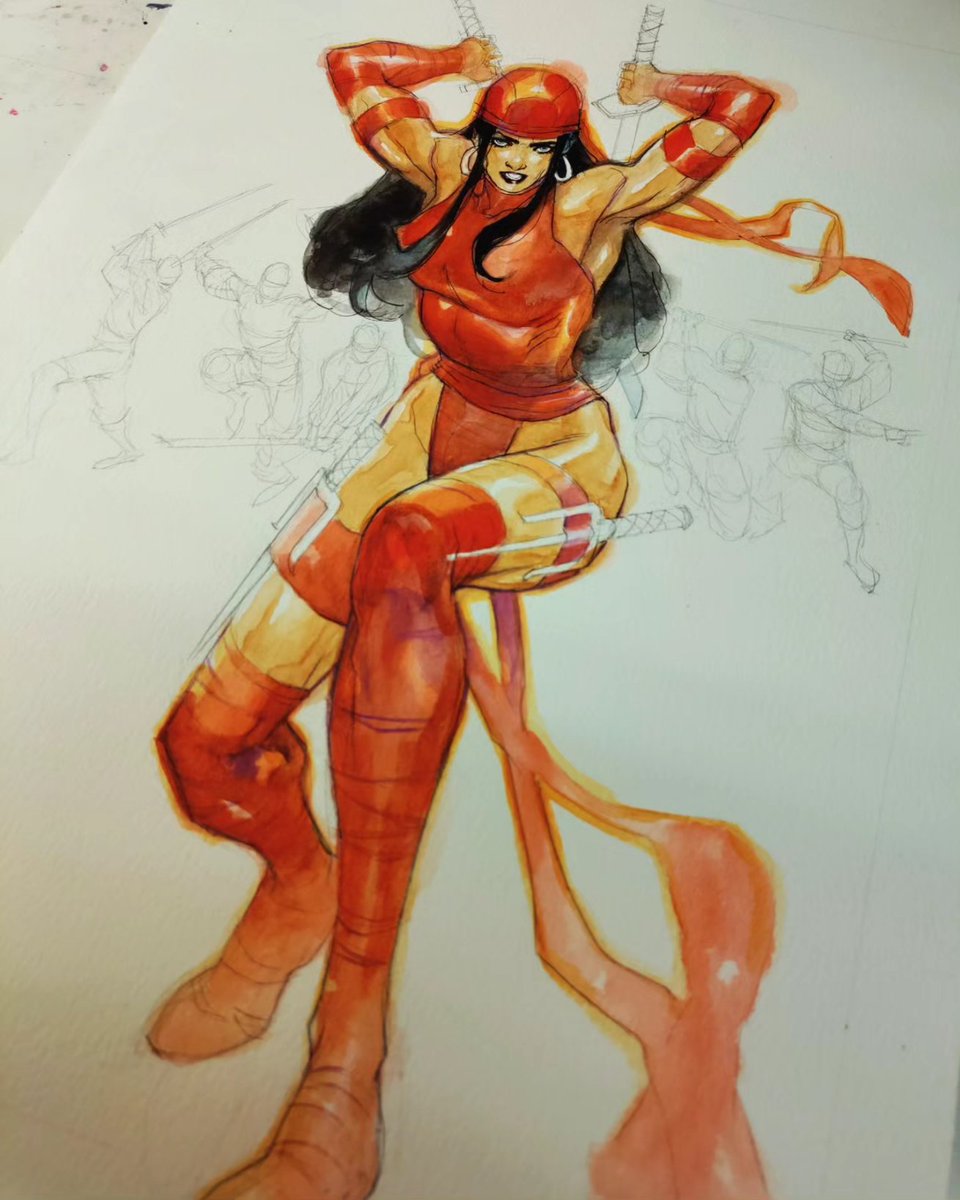 I said I was coming for you, Carlos! 11x17 400lb Strathmore #art #artist #artiste #ELEKTRA #elektracosplay #watercolor #watercolour #commission #coverartist #comics #marvelcomics #daredevil #womenwithswords #sexy #strongfemalecharacter #frankmiller #MarvelStudios #womenwithswords