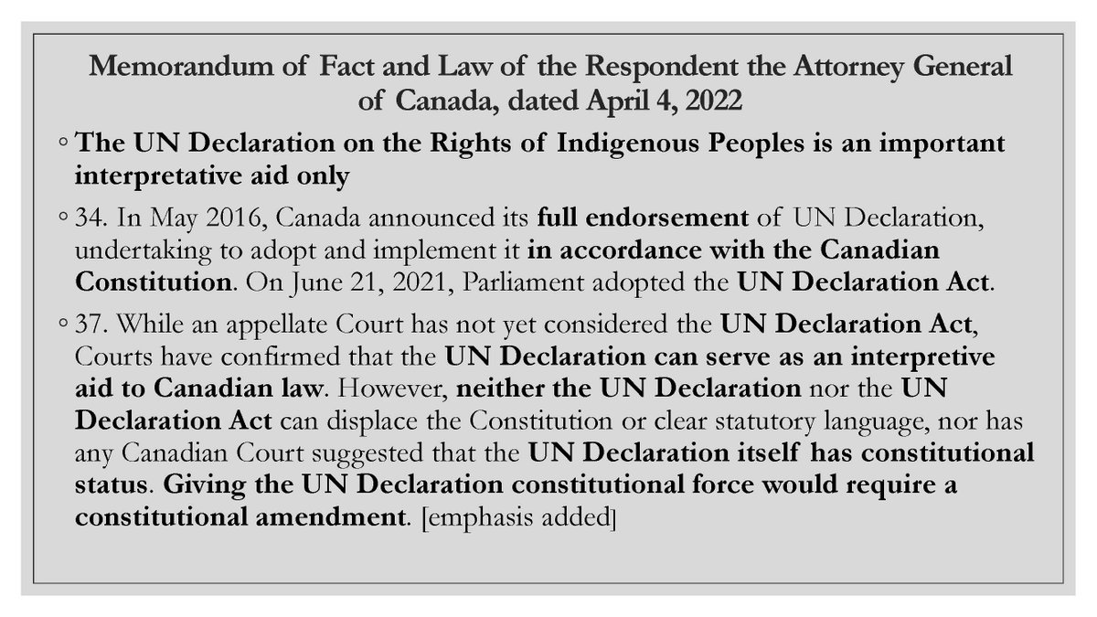 The sooner First Nation Peoples learn the better that 'UN Declaration on the Rights of Indigenous Peoples is an important interpretative aid only' 4 Crown gov't's, which is why the Crown gov't's are just rebranding self-gov't & land claims Termination Policies as Reconciliation!