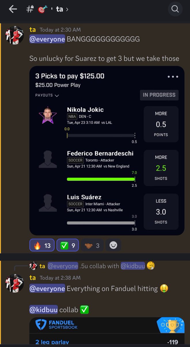 ta_picks's tweet photo. Another amazing day in the cord 🧹🧹🧹

Get all these plays FOR FREE: https://t.co/gGO4KEi0xR

#PrizePicks #ladder #prizepicksladder #prizepickssoccer  #prizepicksnba #prizepicksmlb #gamblingX #gamblingtwitter #prizepicksnfl #prozepicksnhl #NBAPlayoffs  #underdogfantasy https://t.co/cnWd2v1Zq2