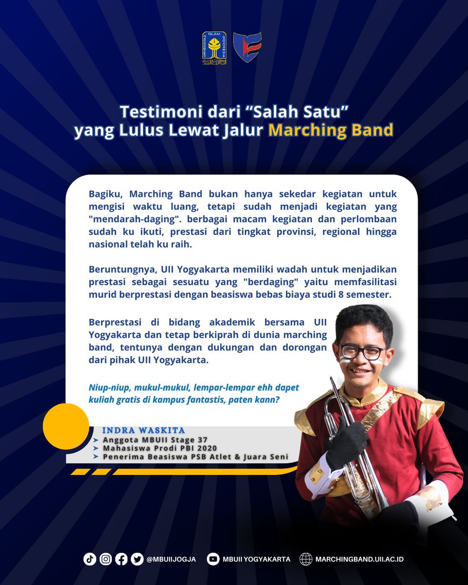 mbuiijogja's tweet photo. Assalamu’alaikum Wr. Wb.  

Halo sobat marching, ada kabar gembira nih buat kalian 🙌   

Sekarang kuliah di Universitas Islam Indonesia bisa nol rupiah loh 😎. Penasaran ga sih gimana caranya???  Simak postingan dibawah yaa !!! https://t.co/245N7HuEGI