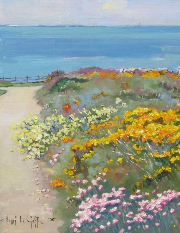 Good Afternoon I was happy yesterday when I found another painter from Brittany Henri Le Goff Mostly Marine paintings of course This I liked , the fresh air feeling drifting in and the colours. So pretty