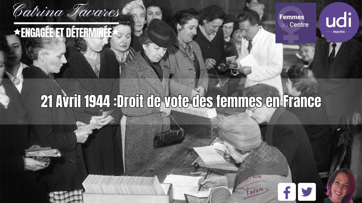 ctavares93500's tweet photo. 🗳 Célébrons aujourd'hui le 80ème anniversaire du droit de vote des femmes en France! Rendons hommage à la détermination des femmes qui ont lutté pour ce droit fondamental ♀️ https://t.co/XWw0vVmkBK
