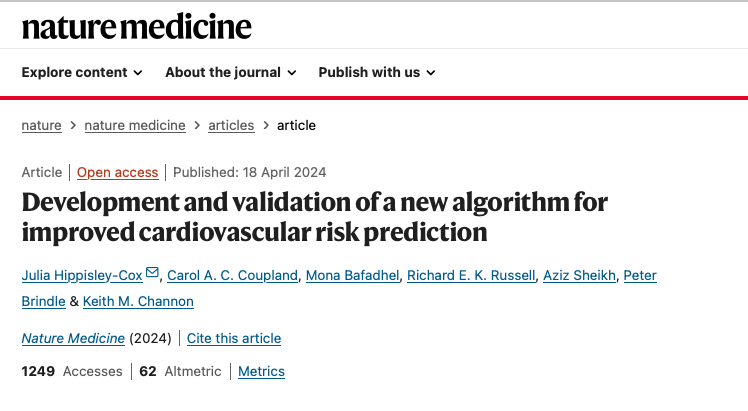 The QR4 algorithm, a novel risk assessment tool for predicting🔟year cardiovascular disease💔Risk 

Incorporates7⃣novel risk factors for genders♂️♀️
✅#BrainCancer  🧠
✅#LungCancer 🫁
✅Blood #Cancer 🩸
✅#OralCancer 👄
✅Down syndrome, 
✅chronic obstructive 
✅pulmonary