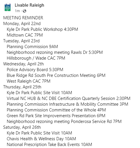 Meeting Reminder #RalPol @WakeDemWomen @Wake_YD @wcbscnc @WRAL @WNCN @ABC11_WTVD @SpecNews1RDU Details: livableraleigh.com/calendar-full/
