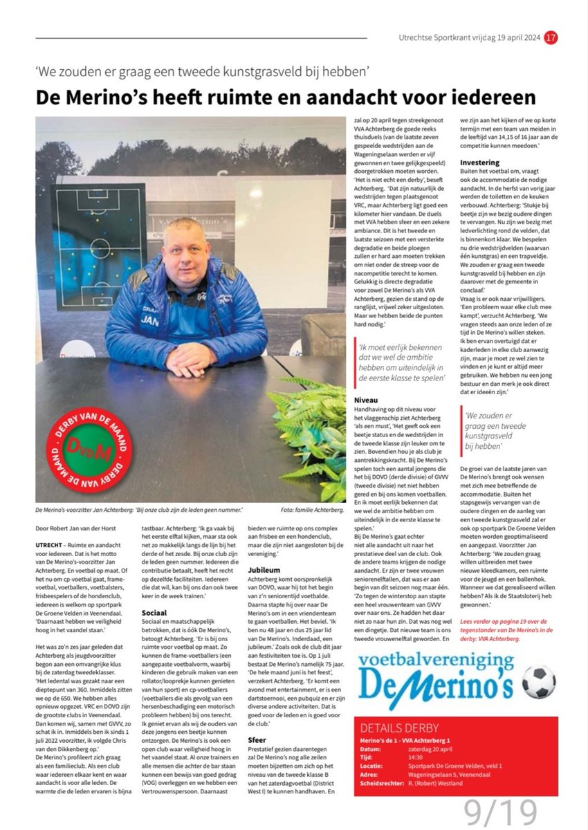 vvdeMerinos's tweet photo. Afgelopen vrijdag stond er een stuk over de Merino’s in de @USportkrant https://t.co/km7eIL03Mh