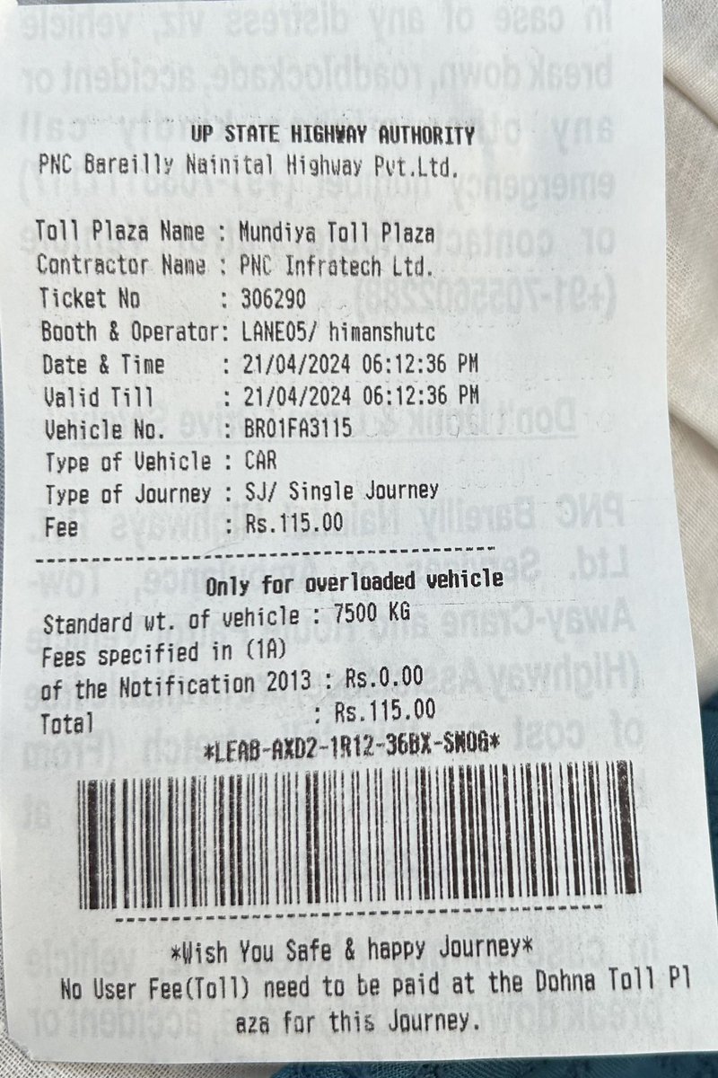 ranjeetkumar11's tweet photo. @nitin_gadkari @OfficeOfNG @myogiadityanath UP में टोल पे कैश लिया जा रहा है ज़बरदस्ती, टोल पे FastTag से टोल नहीं ले रहे हैं 
और बोल रहा है कैश देना है तो दो नहीं तो नहीं जा सकते हो https://t.co/9QzhX9cEGv