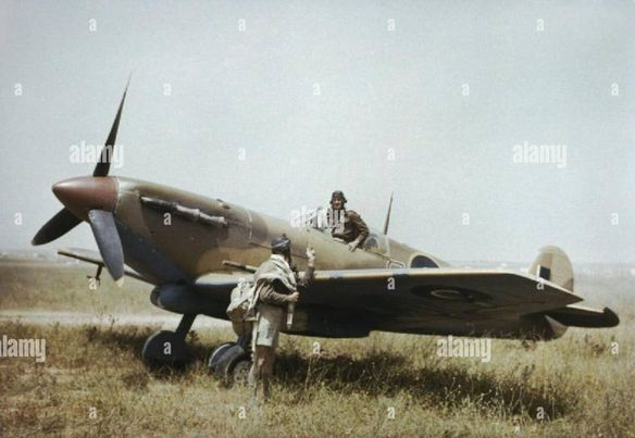 A Supermarine Spitfire Mk VB (s/n ER622) and pilots of No. 40 Squadron, South African Air Force, at Gabes in Tunisia, April 1943.