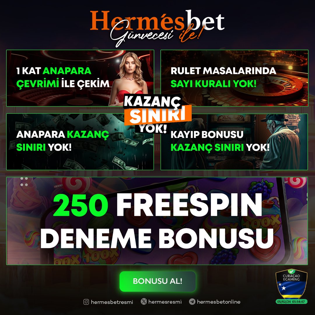 ❤️ HERMESBET GÜVENCESİ İLE  ❤️

☄️ RULET MASALARINDA SAYI KURALI YOK!  ☄️

  👀 2️⃣5️⃣0️⃣ FRESPİN DENEME BONUSU🍀

🚩GÜNCEL GİRİŞ t2.t2m.io/hermesbonusavc…🚩

#denemebonusu #freebet #freespin #marsbahis #yatırımsız #betbox #hiltonbet #vbet #yatırımsızfreebet #etkinlik #çekiliş #matbet