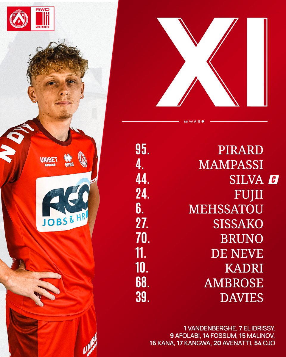 Deze 11 starten zo dadelijk aan de cruciale confrontatie met RWDM. 🔥

#KVKRWD #AltijdEenKerel 🔴⚪️