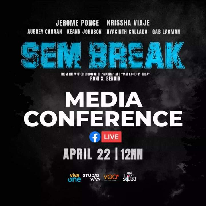 Hello Everyone! We are inviting you to watch Viva Artists Agency Facebook Live for 'Sem Break Media Conference' on April 22 at 12:00 PM.

'SEM BREAK,' premiering May 10, exclusively on #VivaOne!

#SemBreakMediaCon #UniverKada #KrisshRomeForSembreak #KrisshaViaje #JeromePonce