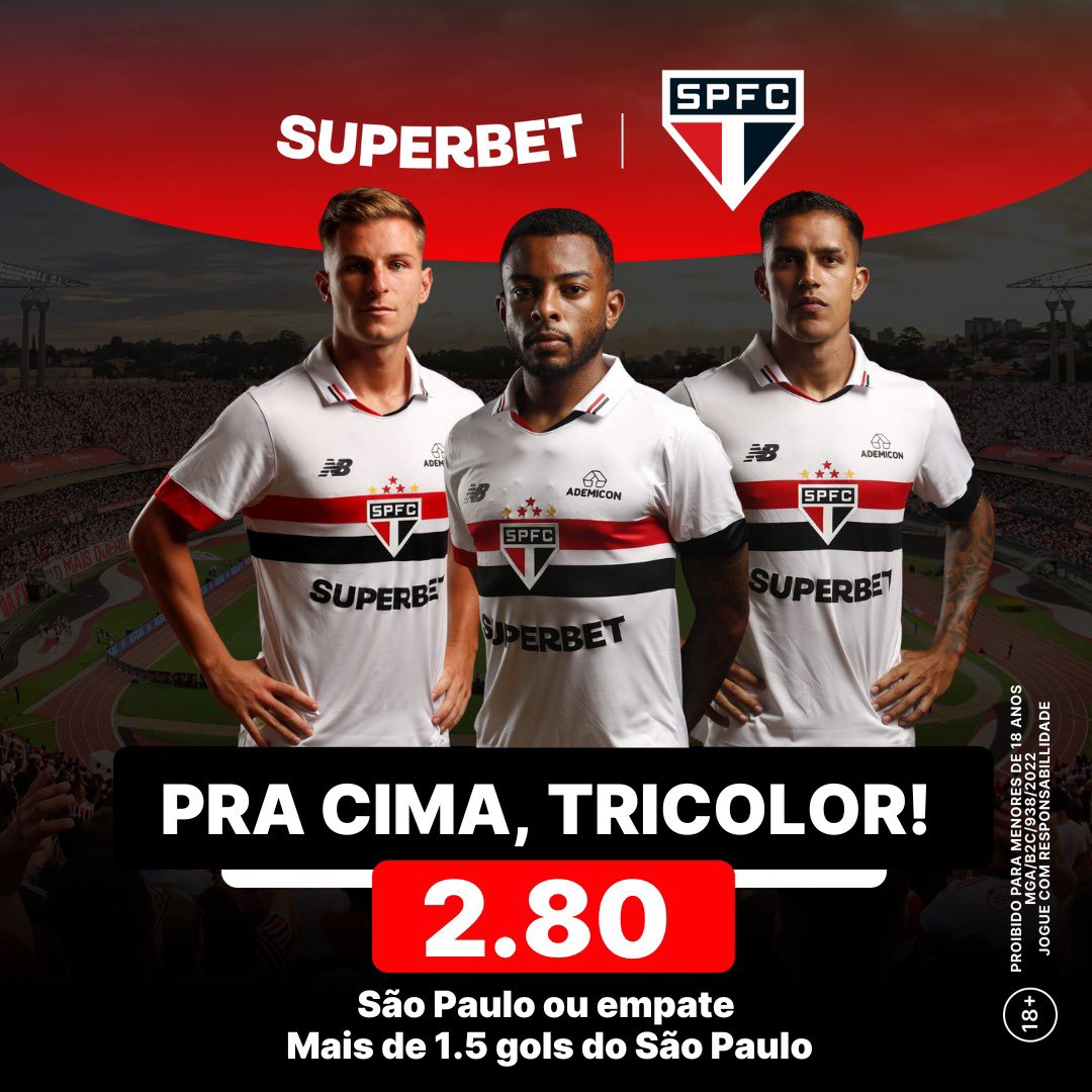 Hoje tem SÃO PAULO!!! ❤️🤍🖤 O Tricolor encara o Atlético-GO fora de casa pela terceira rodada do Brasileirão. Entre e confira todos os mercados disponíveis ⬇️ bit.ly/superbet_brasi… #VamosSãoPaulo🇾🇪