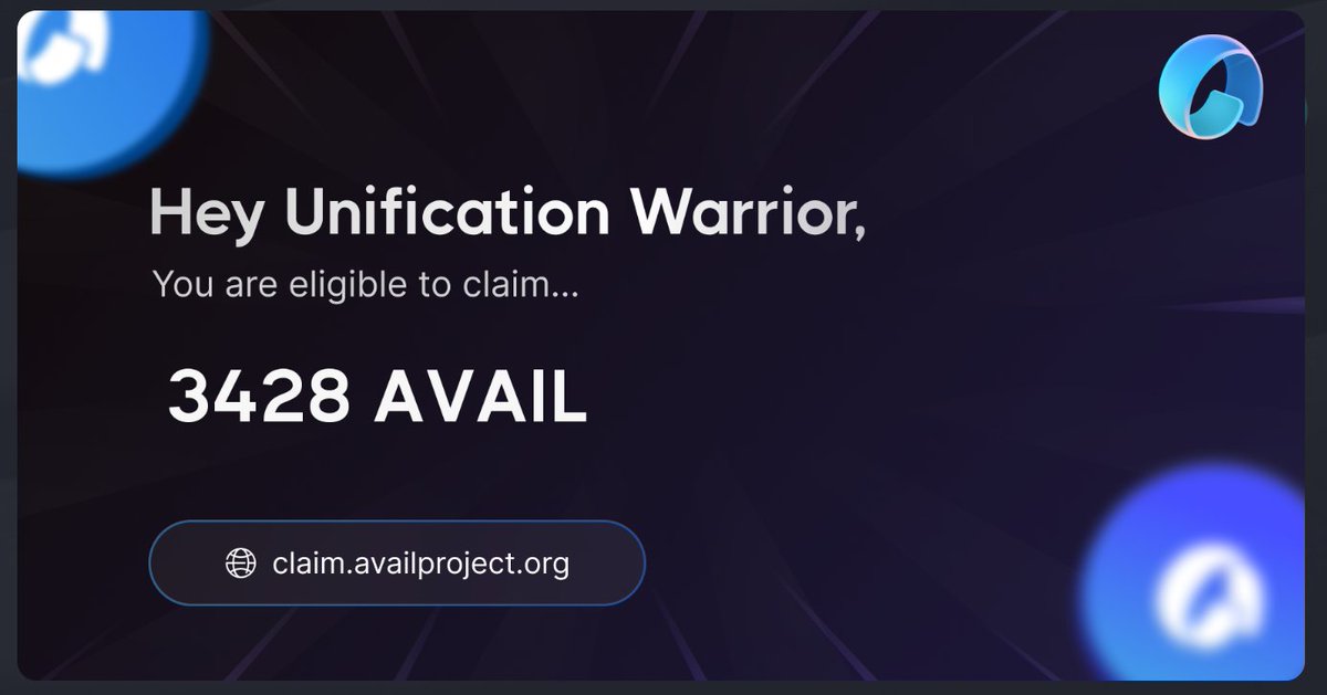Marcin_macro's tweet photo. I just claimed some AVAIL. Time to unify web3. https://t.co/kOQeDgQKdJ via @availproject https://t.co/B6yiupzvAO