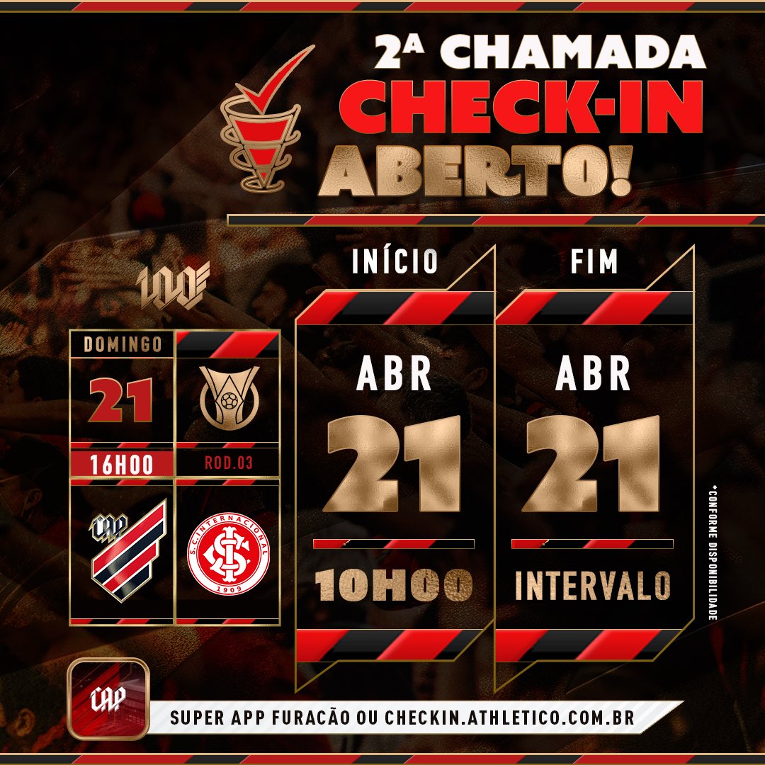 AthleticoPR's tweet photo. Segunda chamada aberta para #CAPxINT! 

➡️  Super App Furacão ou https://t.co/i9YZznMUXi 

⚠️ Sujeito à disponibilidade de lugares. 
#Athletico #Brasileirão https://t.co/cifi2laKV7