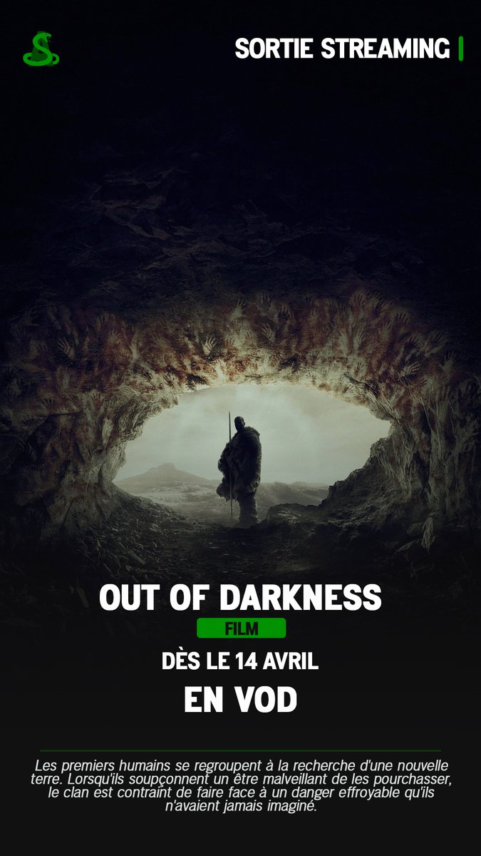 Le film #OutOfDarkness est dès maintenant disponible en VOD.

'Les premiers humains se regroupent à la recherche d'une nouvelle terre. Lorsqu'ils soupçonnent un être malveillant de les pourchasser, le clan est contraint de faire face à un danger qu'ils n'avaient jamais imaginé.'