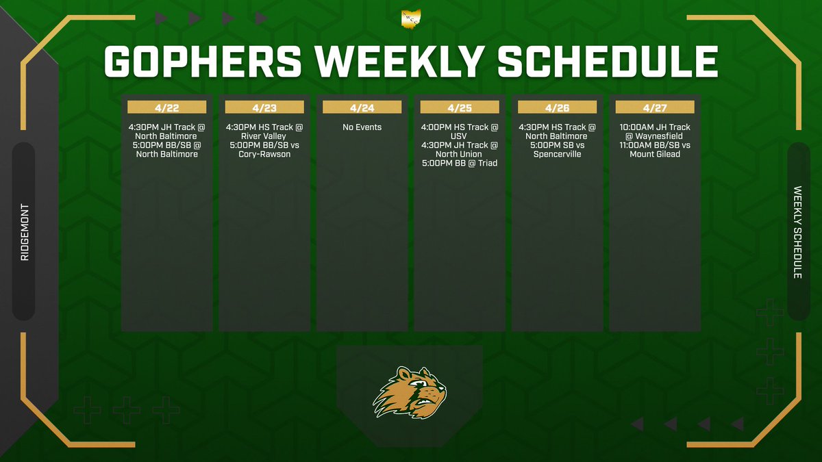 rhsgophers's tweet photo. Weekly Schedule https://t.co/myZGjZLXKm
