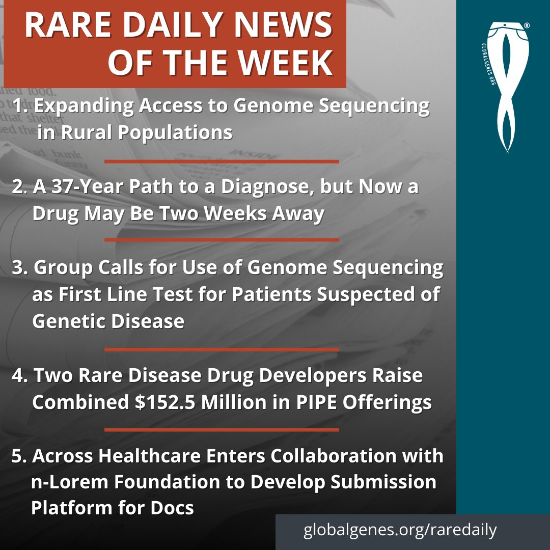 GlobalGenes's tweet photo. Expanding Access to Genome Sequencing in Rural Populations & More — This Week in RARE Daily. See what you missed. Click to read the full articles here: https://t.co/SUIkEeLil3
#RareDaily #RareNews #CareAboutRare #GlobalGenes https://t.co/Pa4jaEHQba