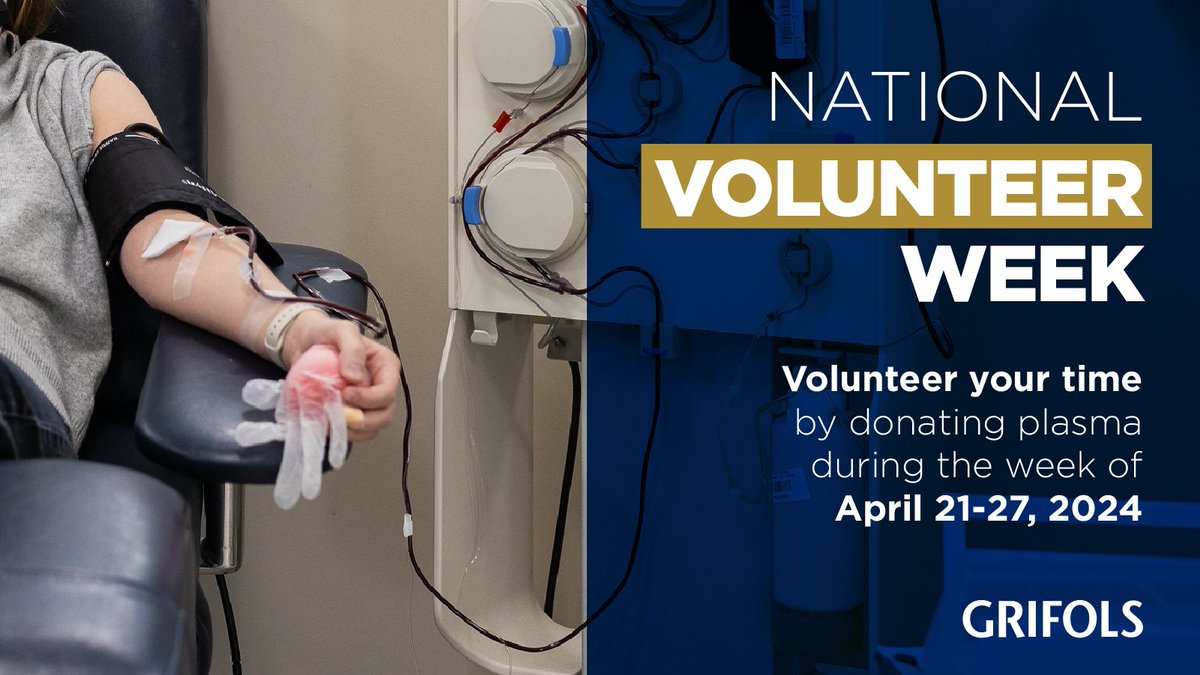 🌟 At Grifols, we celebrate our plasma donors during National Volunteer Week! These incredible individuals embody the spirit of volunteering as they generously contribute their time & vital resource. Book your donation slot & be a part of the change: giveplasma.ca