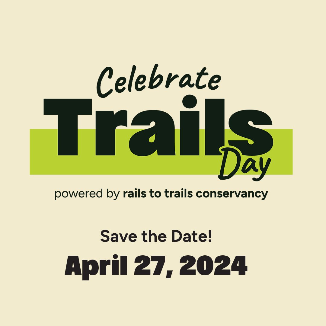 Save the date for Celebrate Trails Day on Saturday, April 27!  Every spring, we invite everyone to get outside and celebrate America's trails! 

Explore ways to #CelebrateTrails + enter to win great prizes: RailsToTrails.Org/CelebrateTrails.