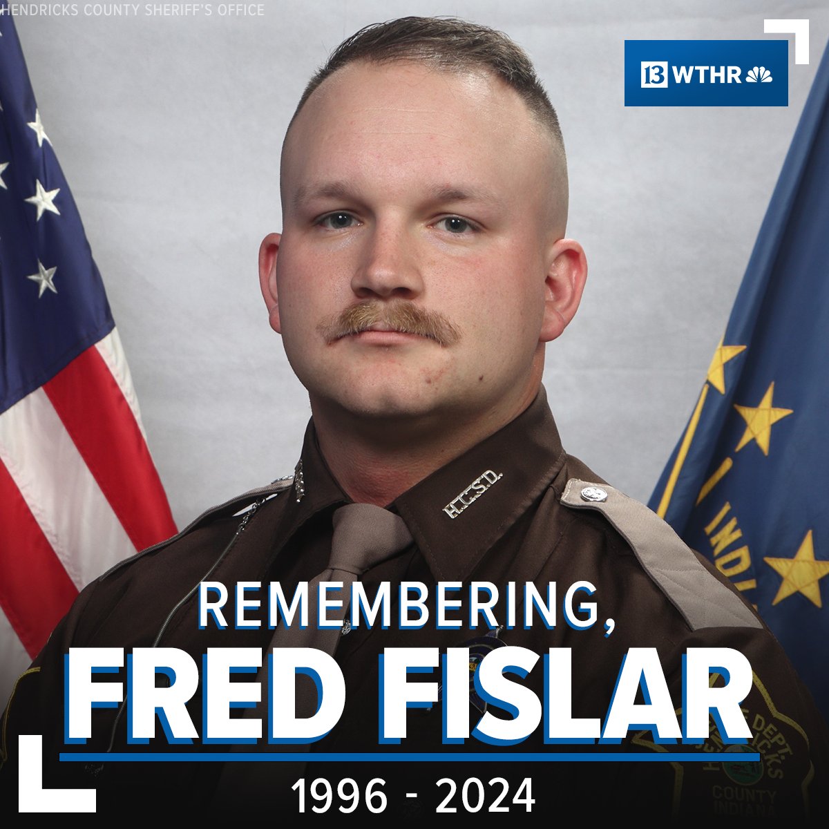 Public visitation and funeral services are being held today for fallen Hendricks County Sheriff's Office Deputy Fred Fislar, who died in the line of duty last week. Visitation will start at 1:30 p.m. at Cloverdale High School, followed by funeral services at 3 p.m. 📸 HCSO