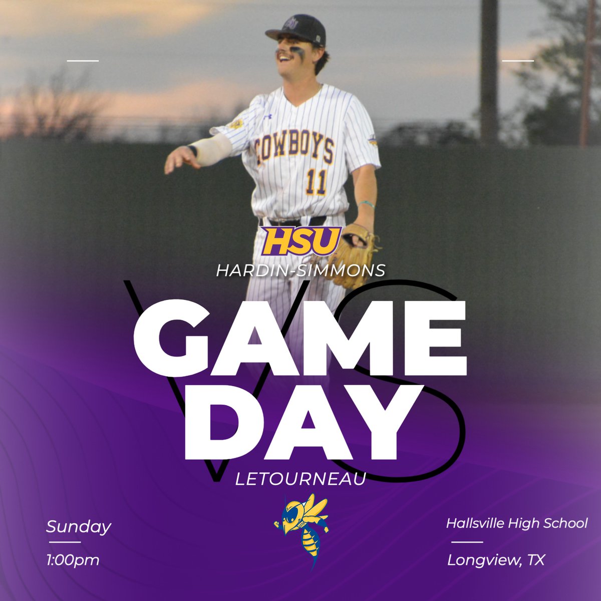 HSUAthletics's tweet photo. The Cowboys have game three in Longview! 🤠

🆚 - Letourneau
🕛 - 1:00pm
📍 - Longview, TX
Live Stats - https://t.co/1cpjKjtcRJ
Live Stream - https://t.co/WcJRuVFLh4 https://t.co/z8IzIvJYN0