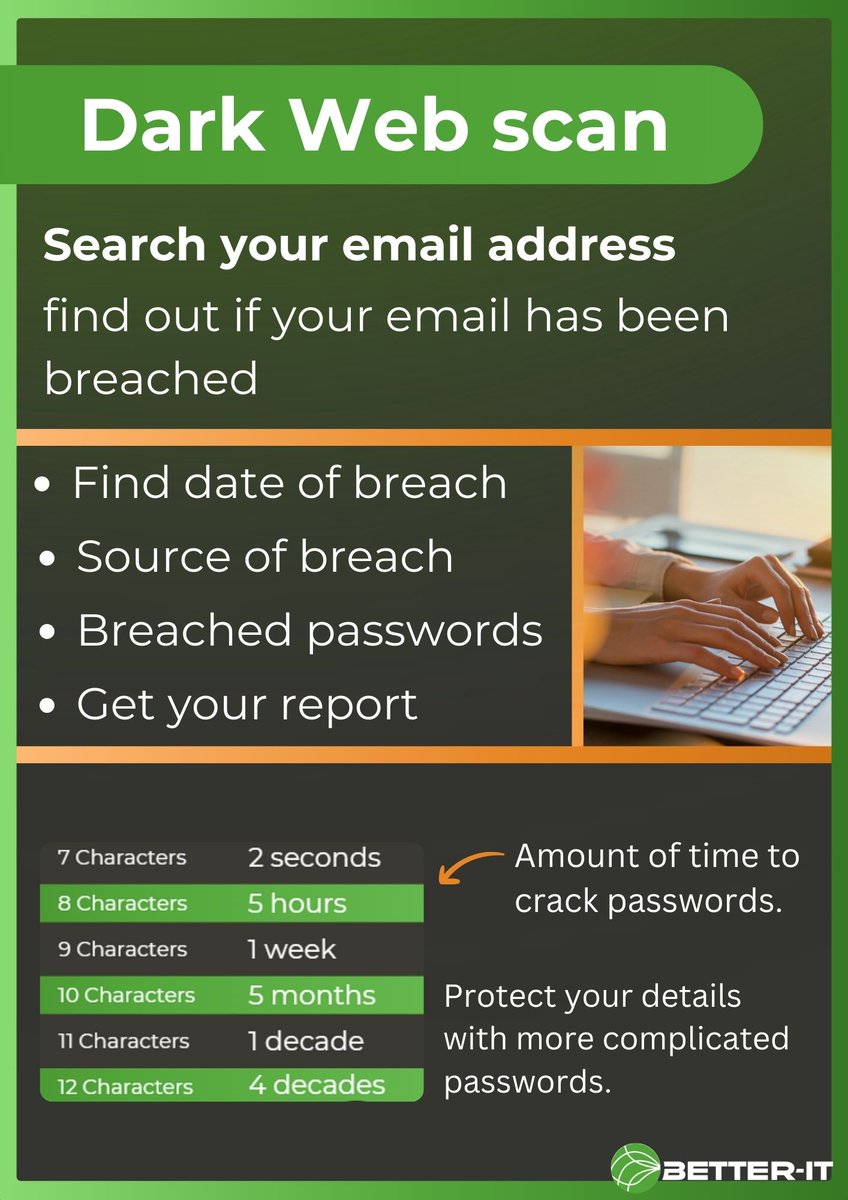 Ever wondered how secure your email address is?🤔
well you can find out now.

The sooner you know, the faster you can protect your data.

To take action, book a discovery call here.👇👇

hubs.ly/Q02tjHBs0
#Cybersecurity #Emailsecurity