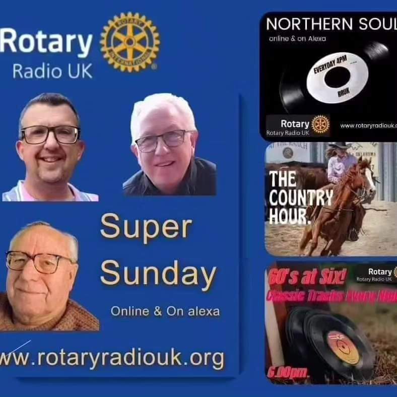 Sunday on Rotary Radio UK. John Chesworth 2pm back to the 80's. Northern Soul 4pm Modern Country at 5 Sixties at Six. The #Folk hour at 7pm. Richard Talbot 8pm with Lots of chat and tunes, followed by Terry De la Fuente at 10pm. Only on the Best Station rotaryradiouk.org